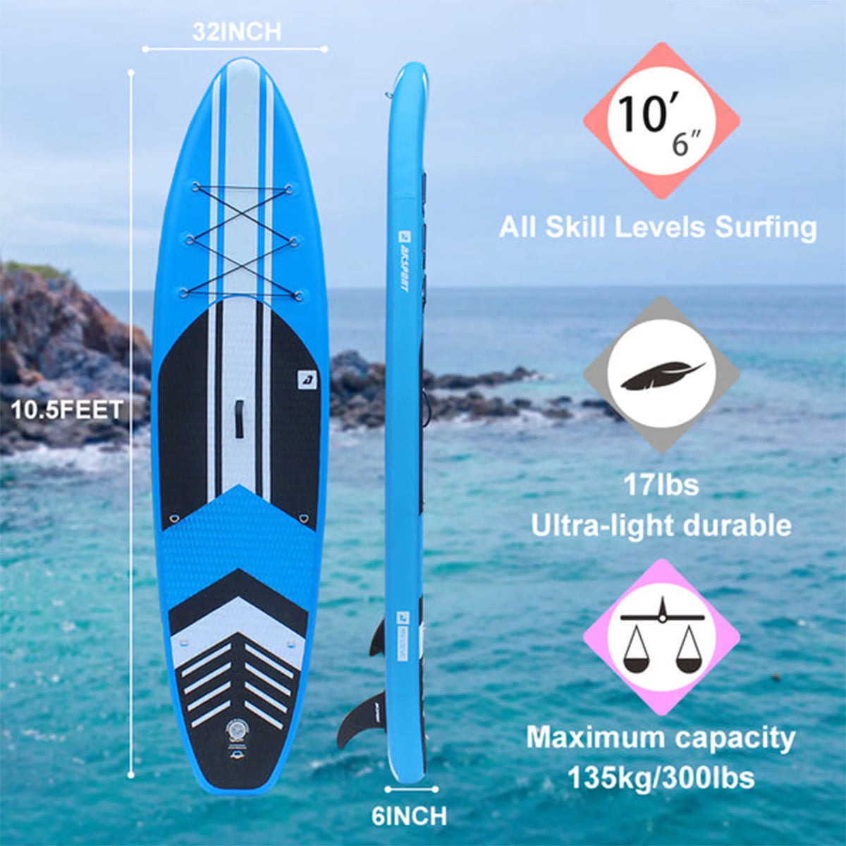 10'6x32x6 Inflatable Stand Up Paddle Board Kit Blue C486856