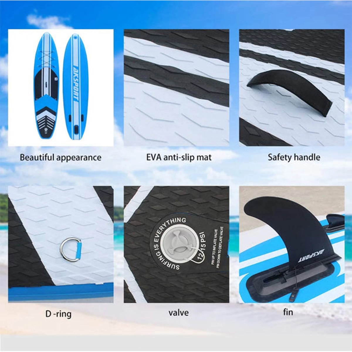10'6x32x6 Inflatable Stand Up Paddle Board Kit Blue C486856