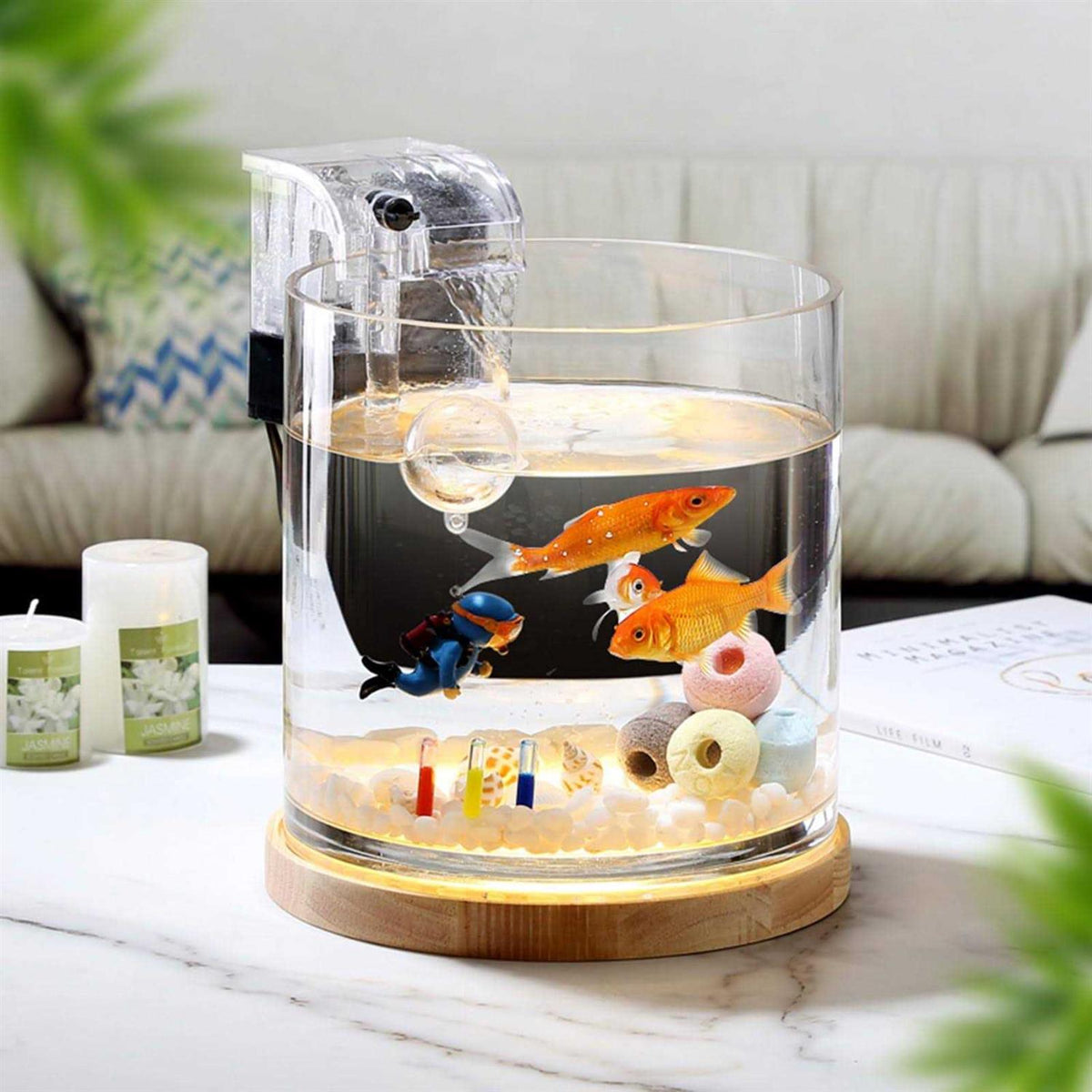 0.81-Gallon Cylindrical Aquarium Starter Kit with LED Light D70942