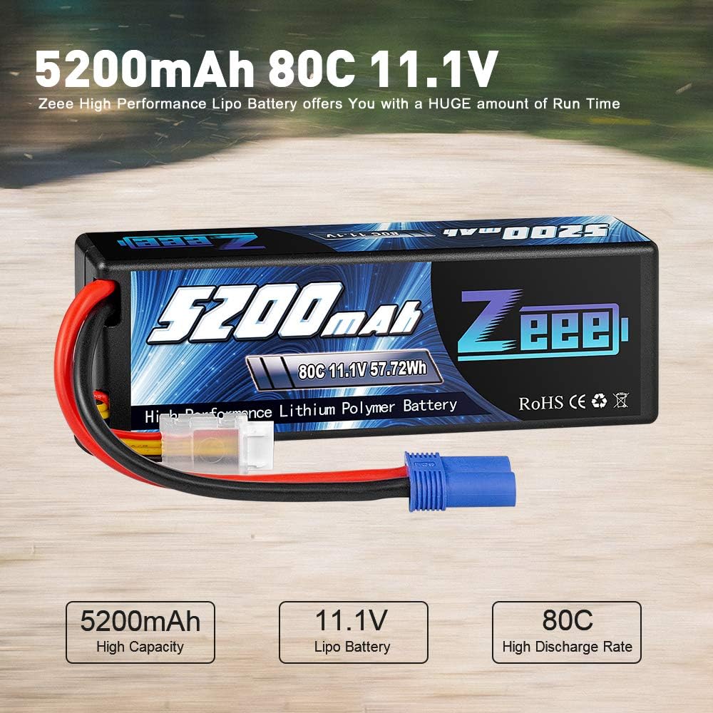 11.1V 80C 5200mAh 3S Lipo Battery with EC5 Connector Hardcase 2 Packs I5419
