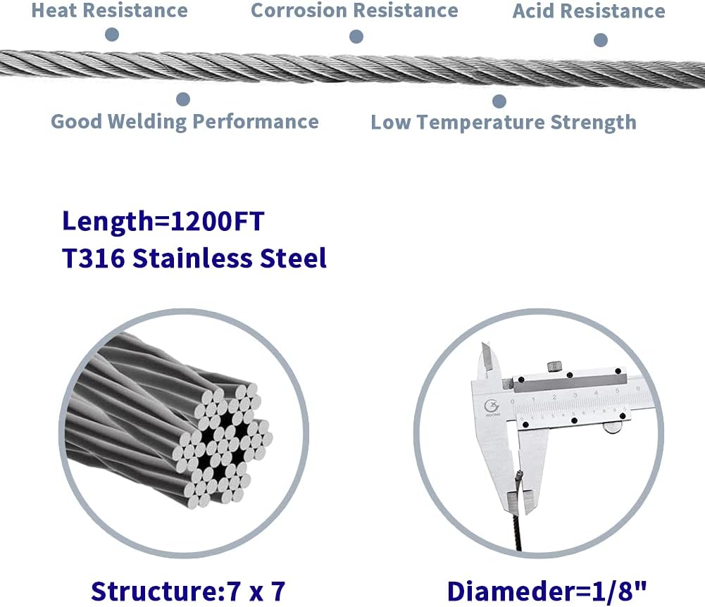 1/8 T316 Stainless Steel Cable 7 x 7 Strands L98201