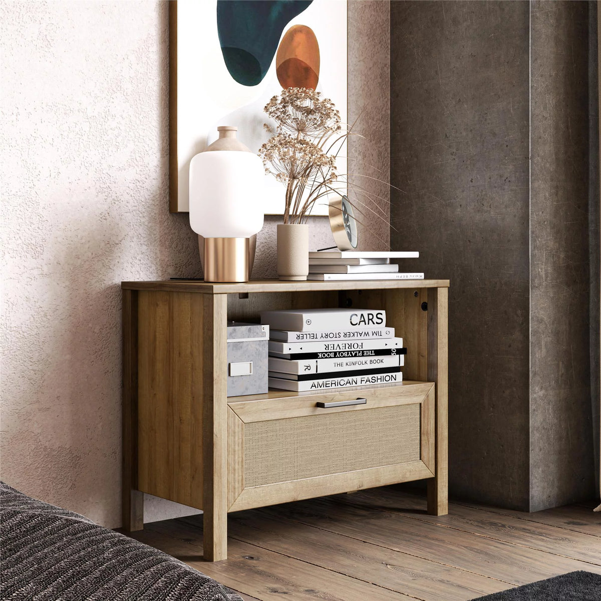 1-Drawer Nightstand with Faux Rattan A225