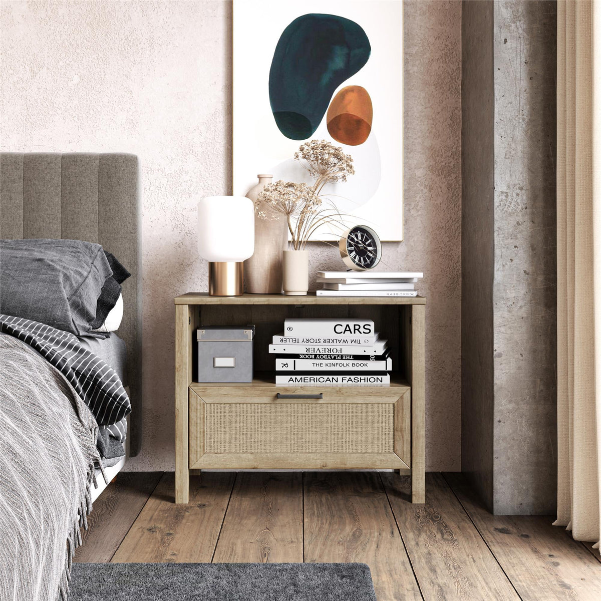 1-Drawer Nightstand with Faux Rattan A225