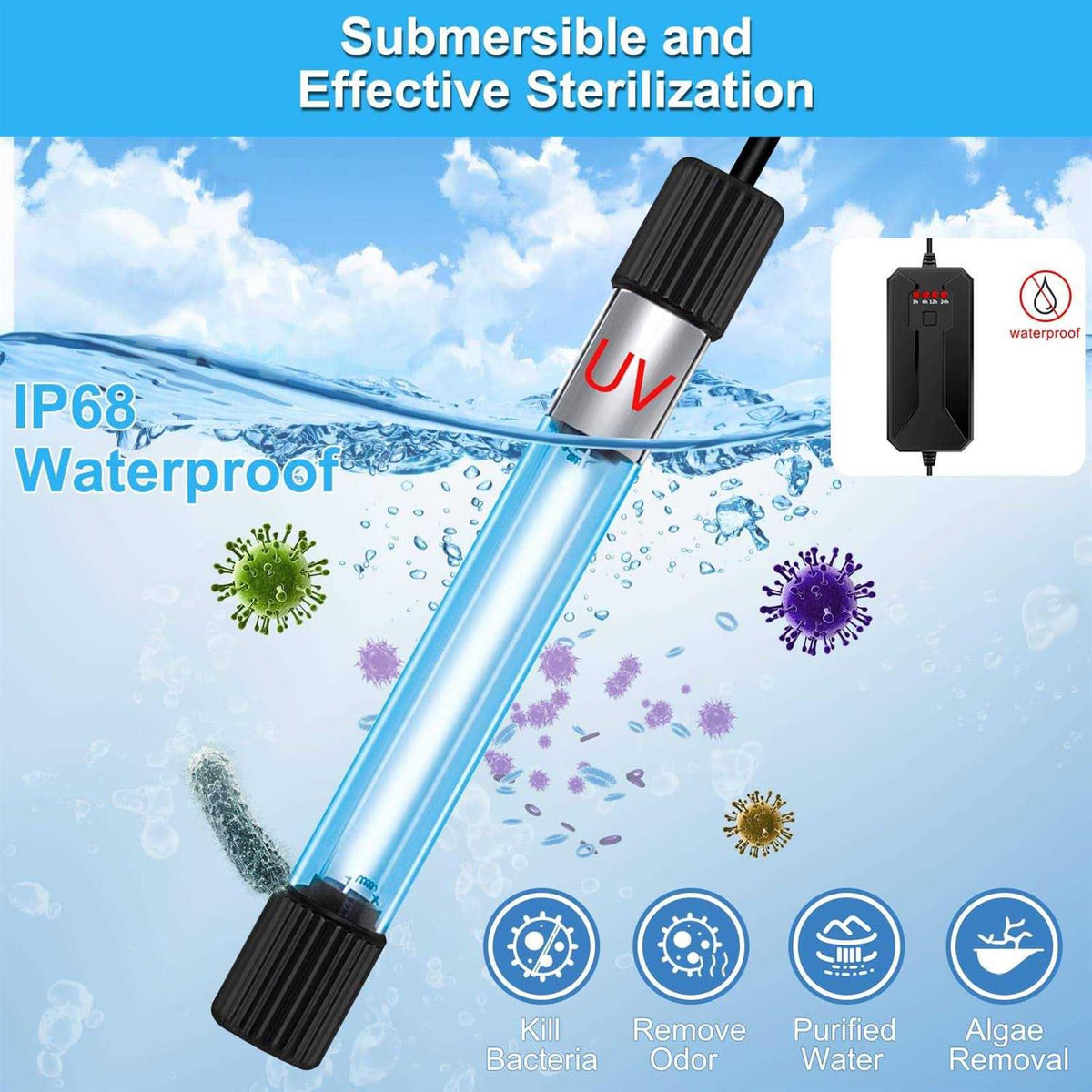 11 W UV Sterilizer Aquarium Submersible Lamp with Timer M781