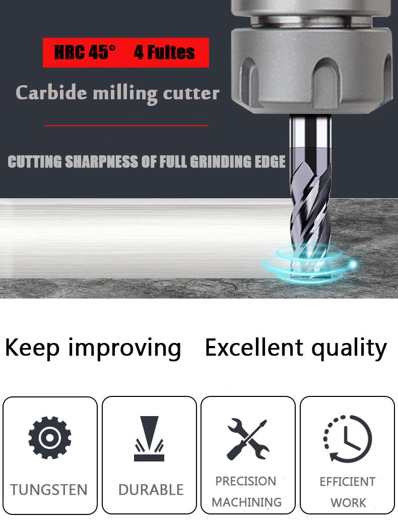 1/2 Carbide Square End Mill 4 Flute AlTiN Coating Pack of 2 V199