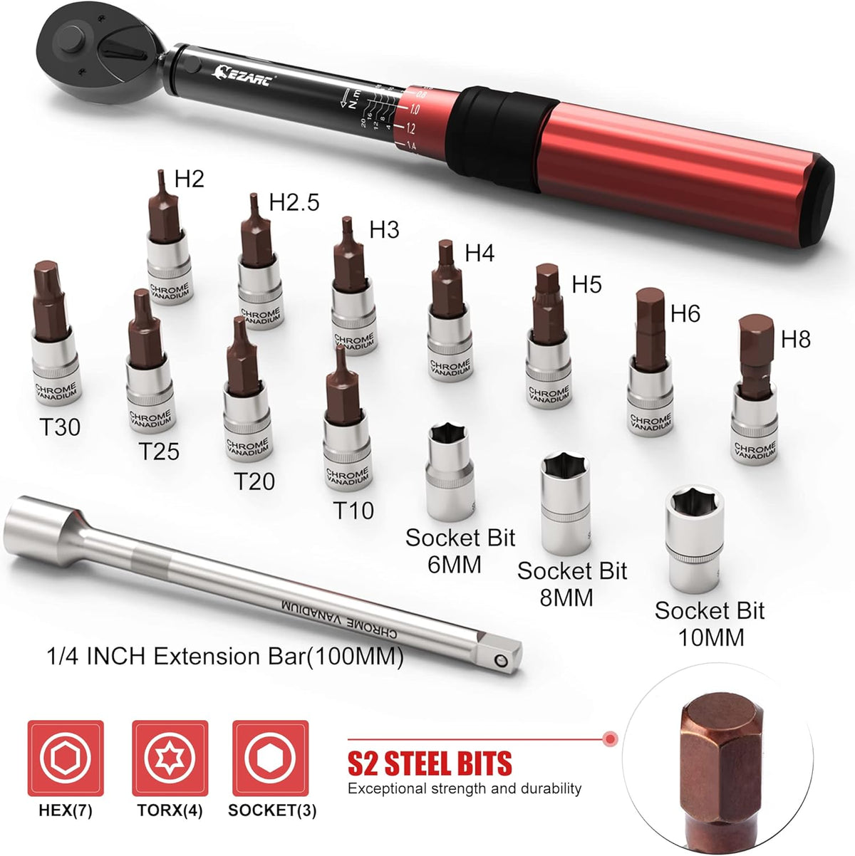 1/4 inch Drive Click Bike Torque Wrench Set 2-20 Nm I173