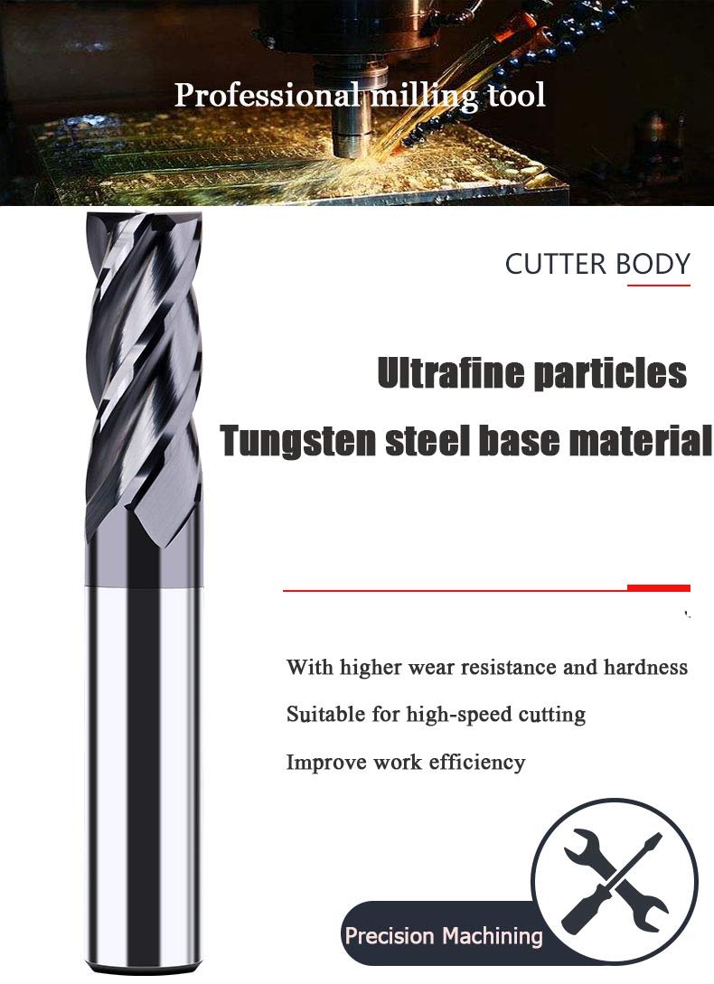 1/2 Carbide Square End Mill 4 Flute AlTiN Coating Pack of 2 V199
