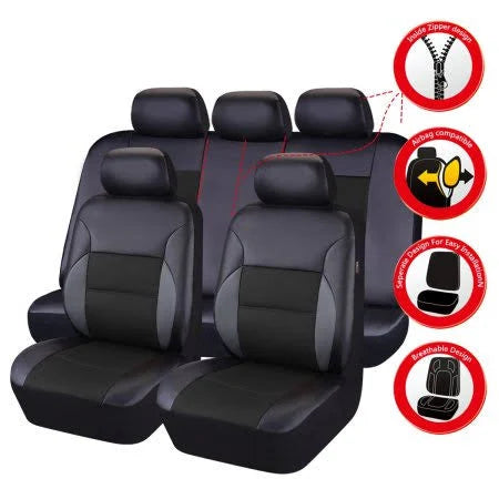 11 Pieces Leather Car Seat Covers Set, Black O125421