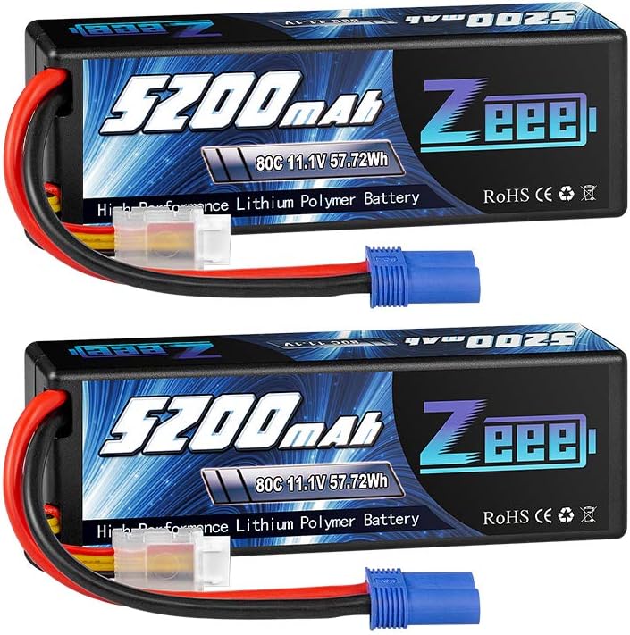 11.1V 80C 5200mAh 3S Lipo Battery with EC5 Connector Hardcase 2 Packs I5419