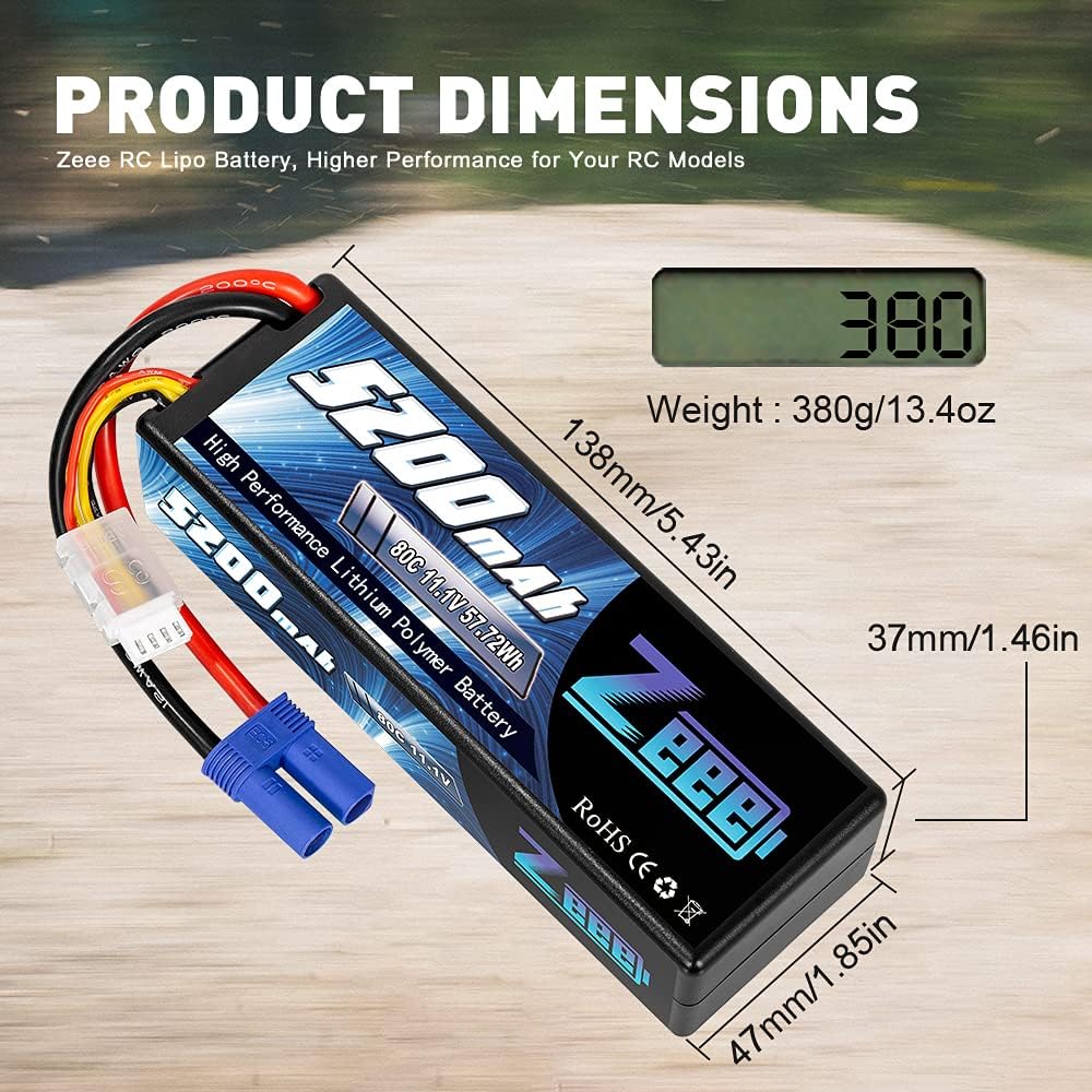 11.1V 80C 5200mAh 3S Lipo Battery with EC5 Connector Hardcase 2 Packs I5419
