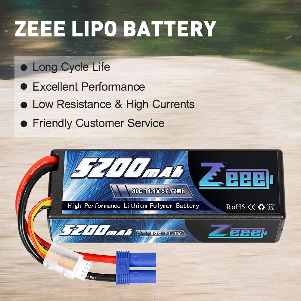 11.1V 80C 5200mAh 3S Lipo Battery with EC5 Connector Hardcase 2 Packs I5419